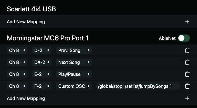 MIDI Mapping Settings in AbleSet