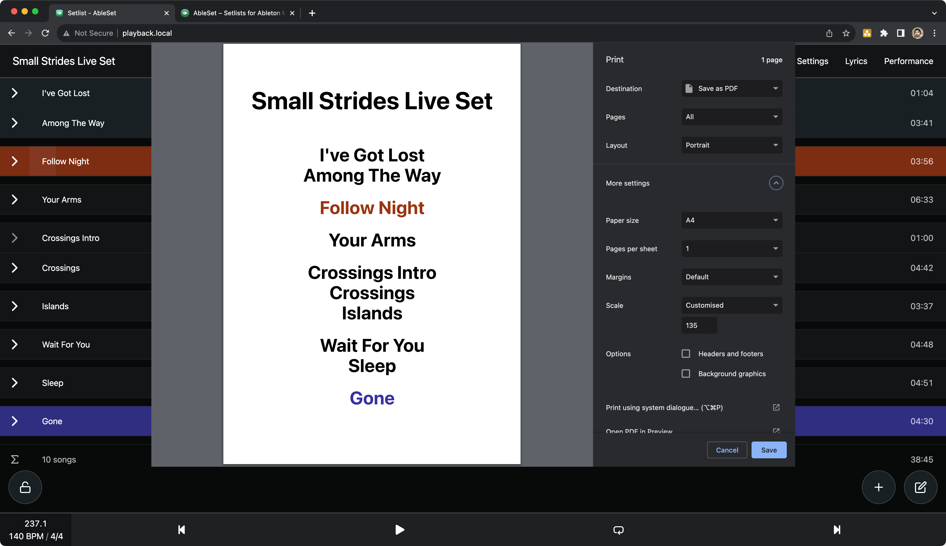 Print Dialog in Google Chrome